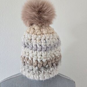 Mischa Lampert Handspun 100% Merino Wool Large Pom Pom Hat